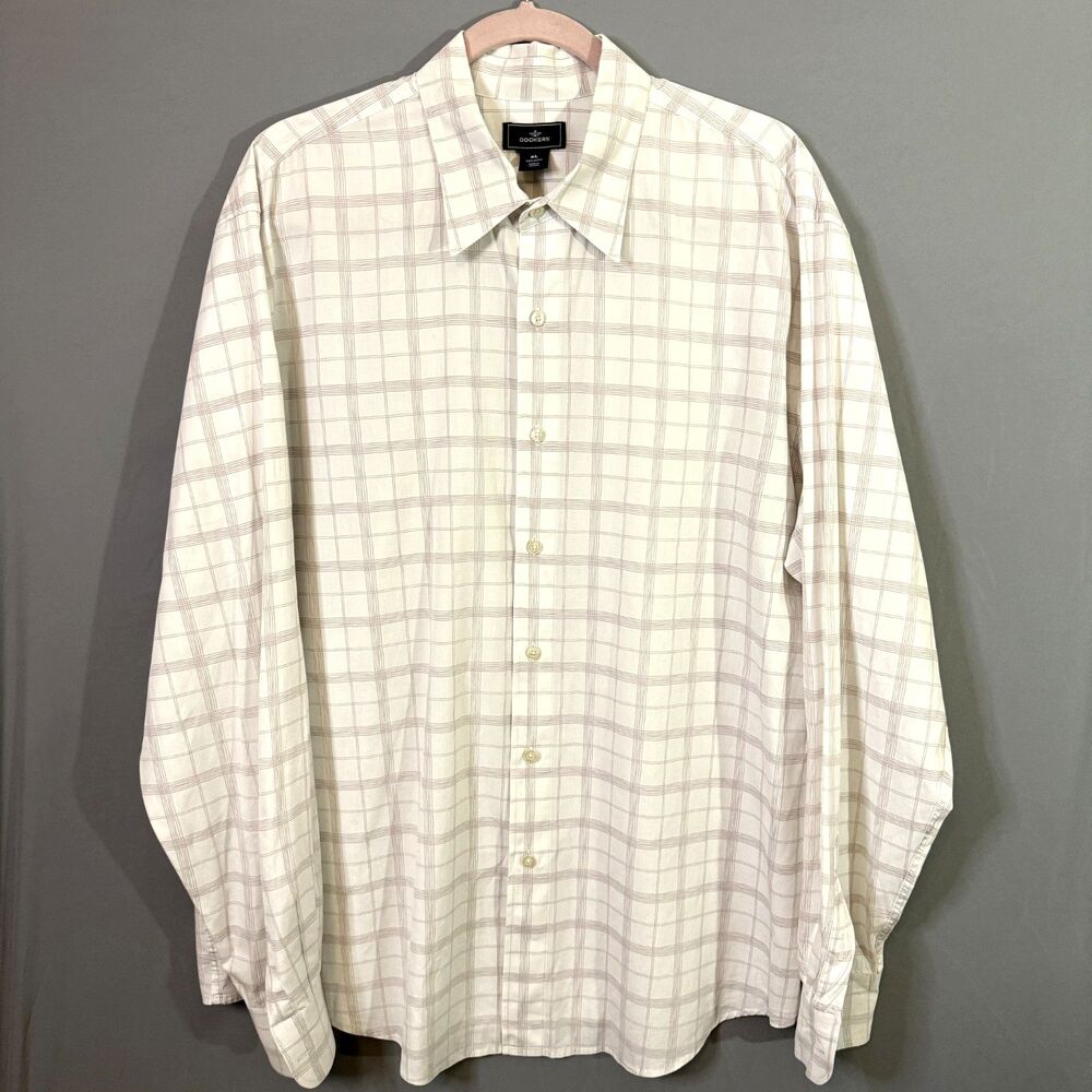 Dockers Men's XL Plaid Button-Up Shirt – Classic Fit Cotton Stretch, Long Sleeve
